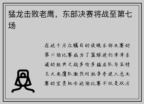 猛龙击败老鹰，东部决赛将战至第七场