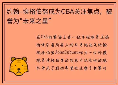 约翰-埃格伯努成为CBA关注焦点，被誉为“未来之星”