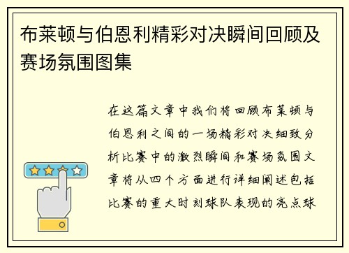 布莱顿与伯恩利精彩对决瞬间回顾及赛场氛围图集